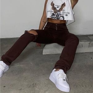 Chocolate brown ripped pants